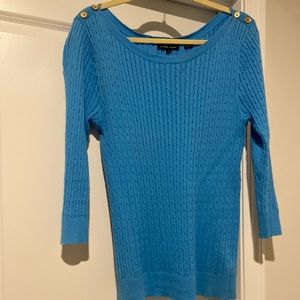 Blue 3/4 length sleeve ribbed blouse